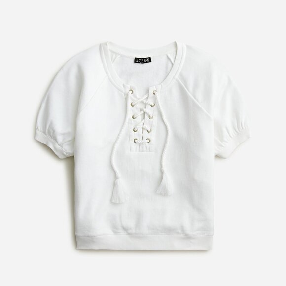 NWT J. Crew Lace Up Sweatshirt in White size L - Picture 1 of 8